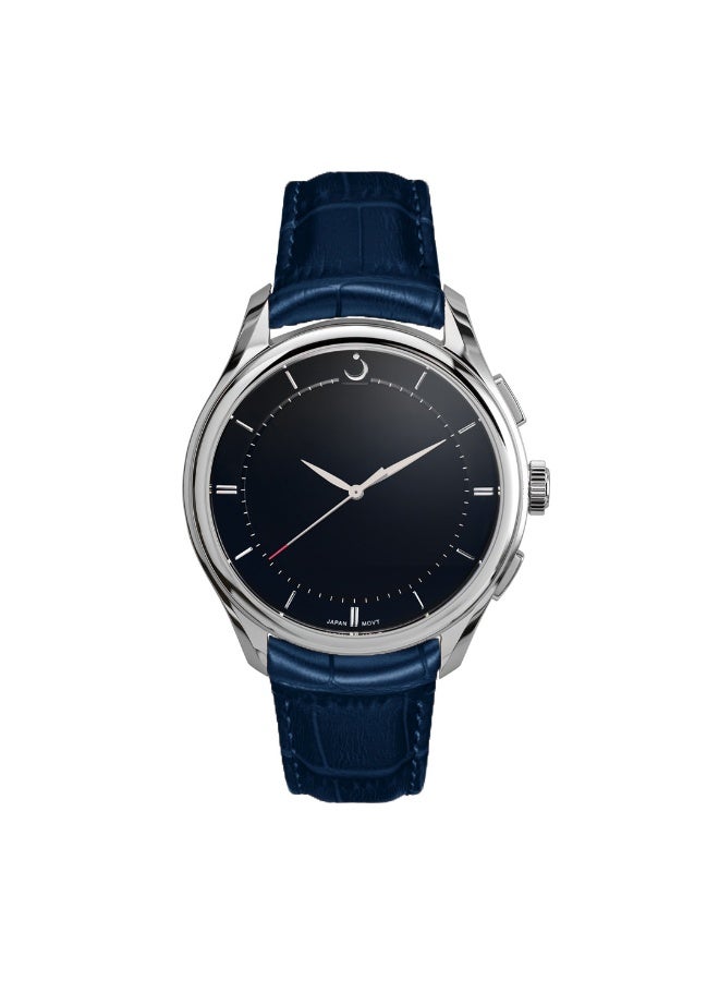 ساعة ذات قرص دائري مزدوج العرض تناظري ورقمي مع حزام جلدي أزرق وقرص أسود ساعة ذات طراز بسيط وعصري WW-22SBL-LS - Image 1